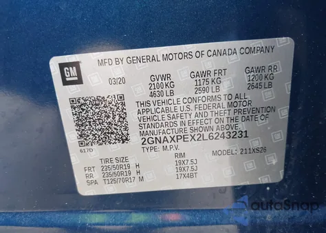 2020 Chevrolet Equinox Fwd Premier 2.0L Turbo from USA, damaged, VIN 2GNAXPEX2L6243231